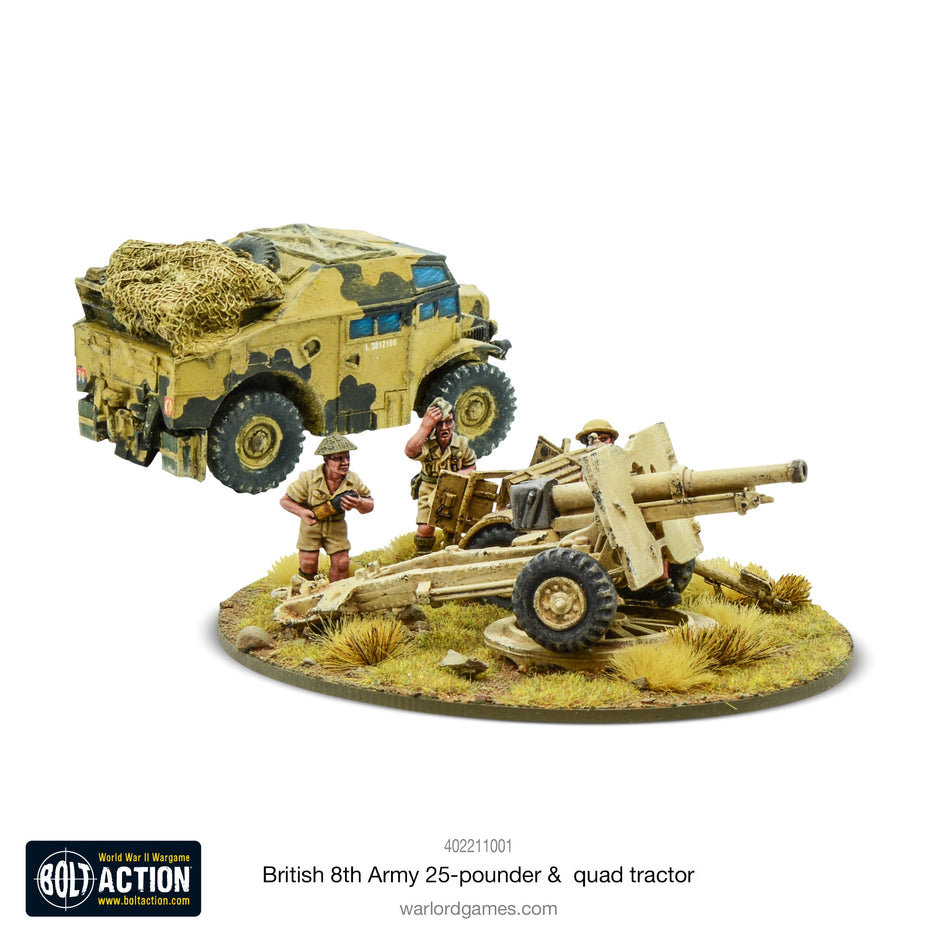 Bolt Action 8th Army 25-PDR Light Artillery, Quad Tractor & Limber