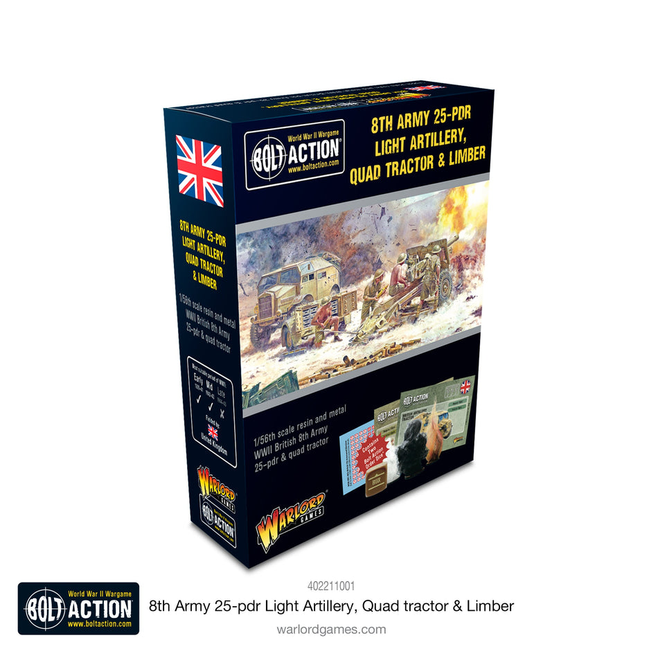 Bolt Action 8th Army 25-PDR Light Artillery, Quad Tractor & Limber