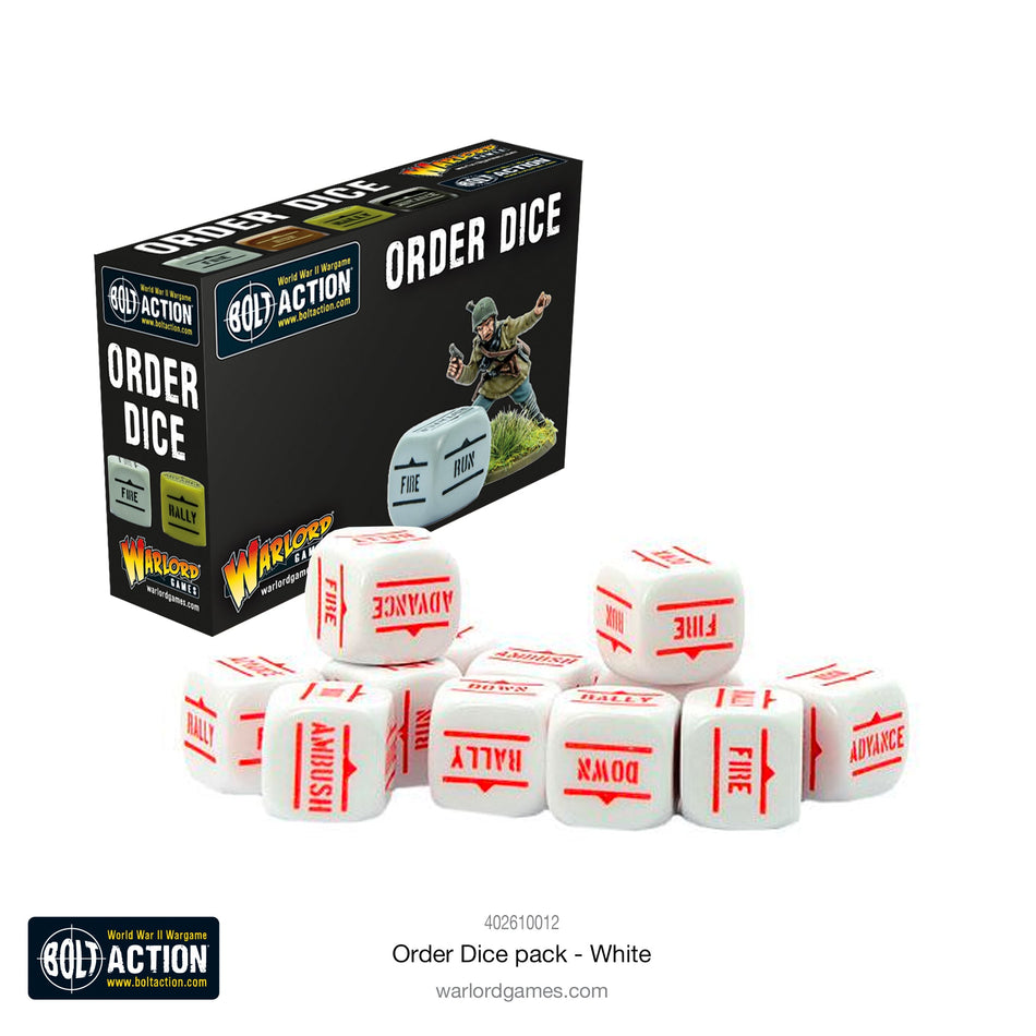 Bolt Action Order Dice Pack - White