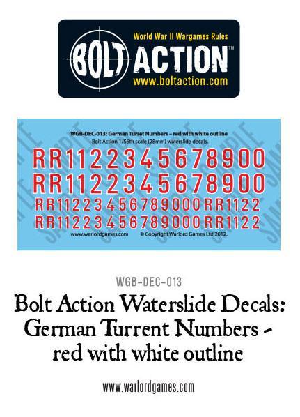 Bolt Action German Turret numbers - red with white outline  decal sheet